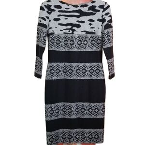 Joseph Ribkoff Black and Gray Mixed Print 3/4 Length Sleeve Size 10 Dress